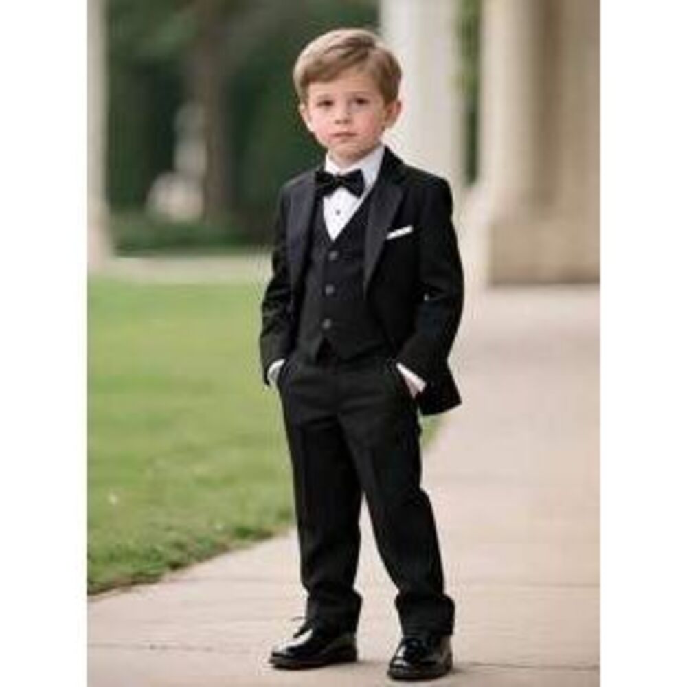 4-Piece Set Of Boys Gentleman Suits For Boys Elegant Black Formal Flat Collar S…